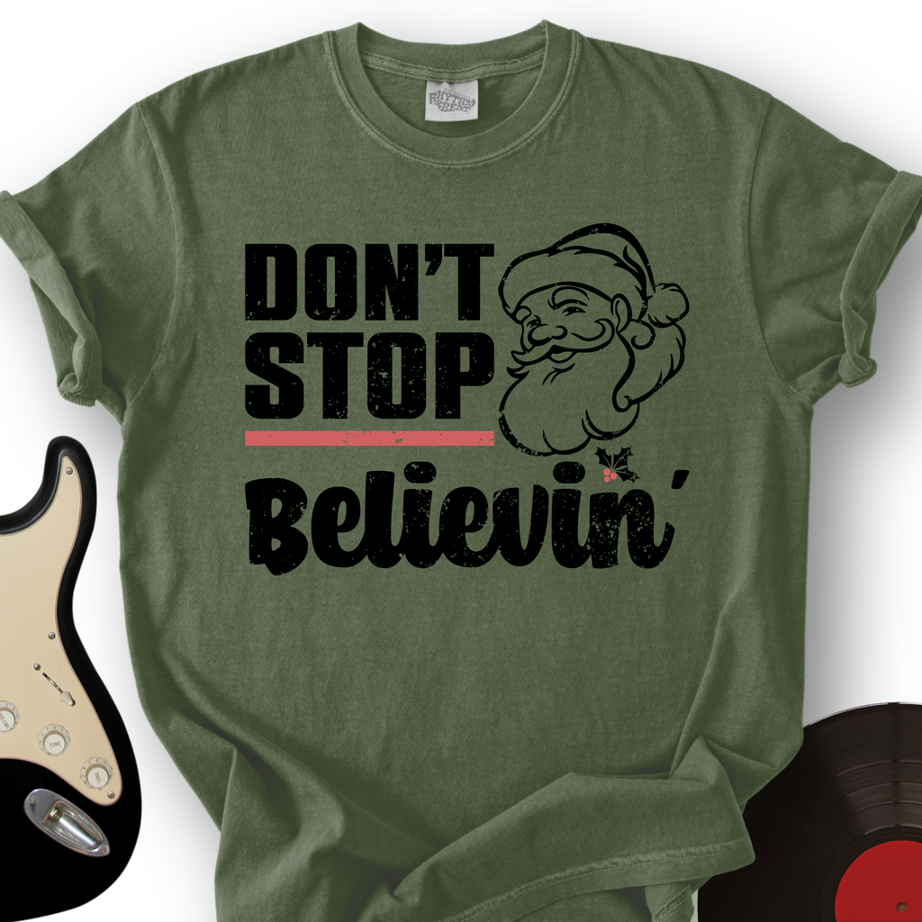 Don't Stop Believing Santa T-Shirt product image 3