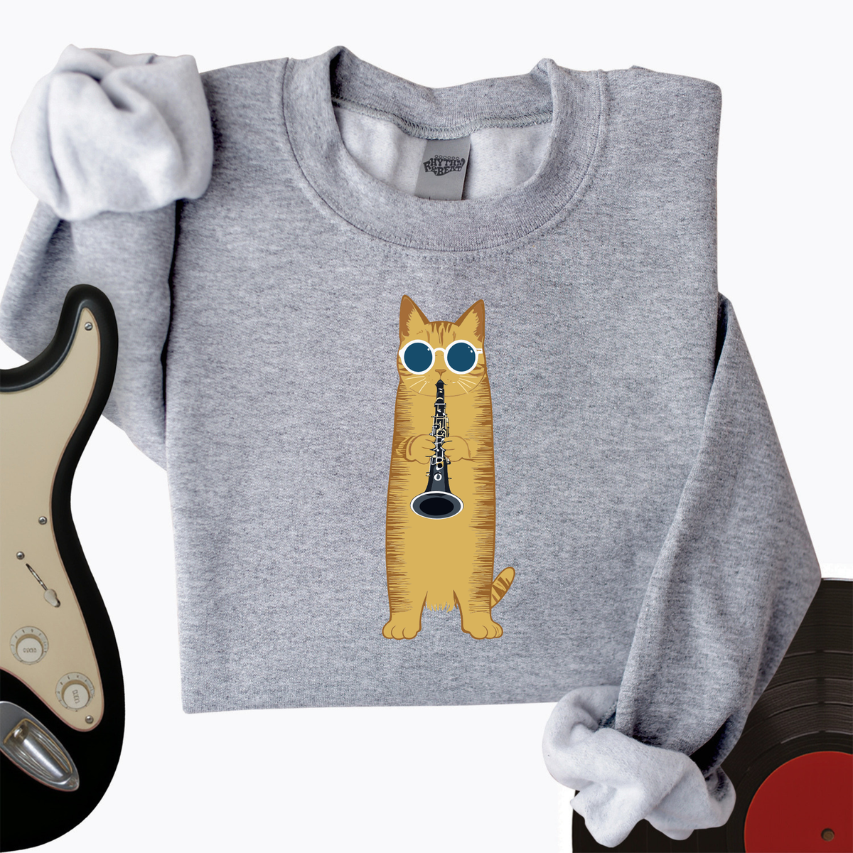 Cat Playing The Clarinet Crewneck product image 2