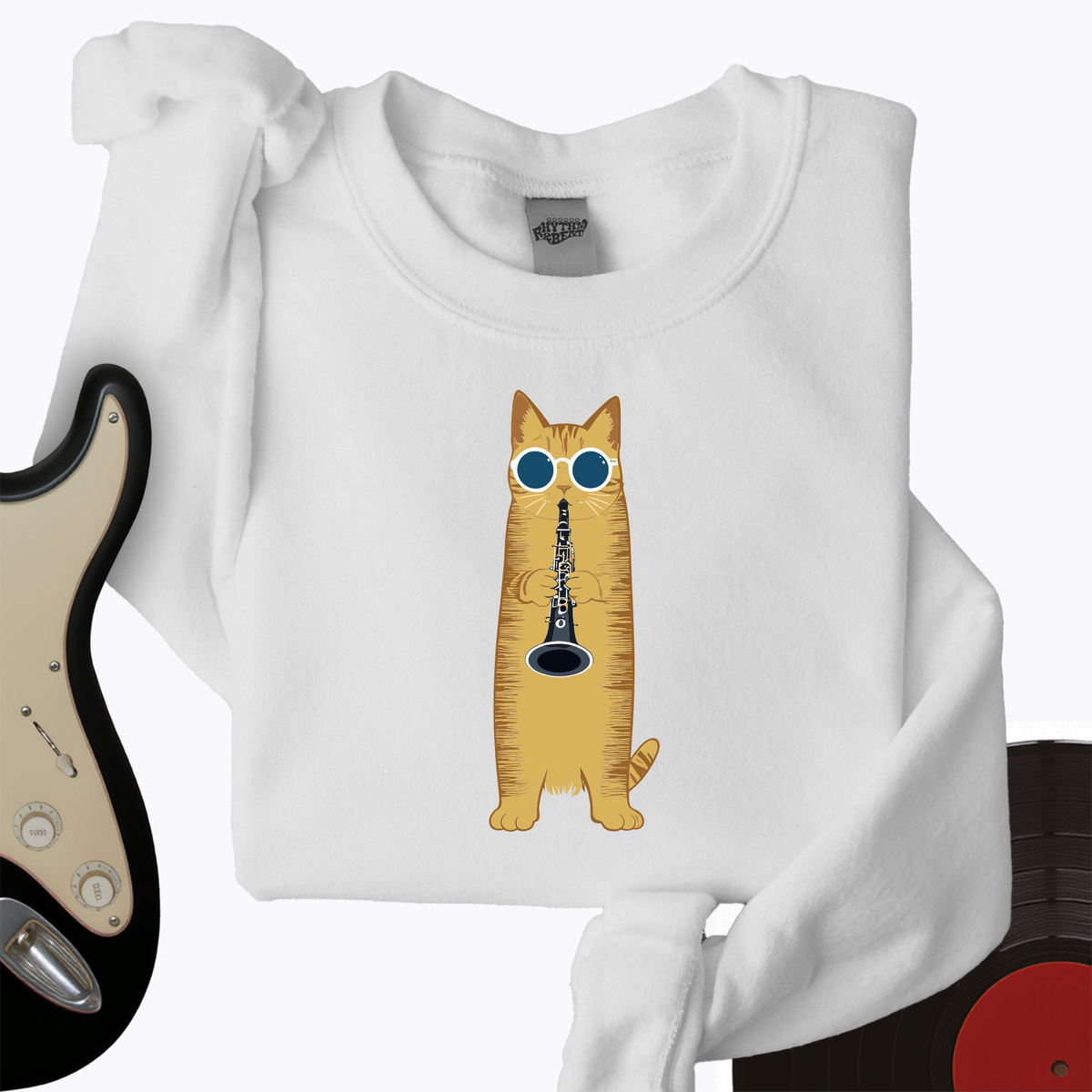 Cat Playing The Clarinet Crewneck product image 4