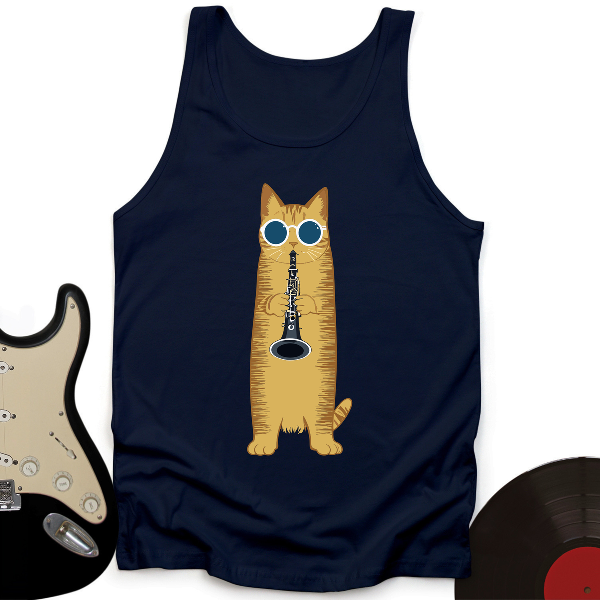 Cat Playing The Clarinet Tank Top