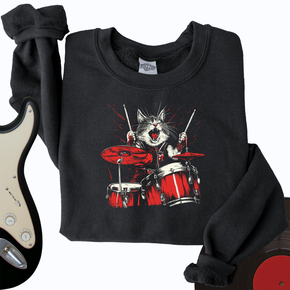 Cat Playing Drums Crewneck product image 4