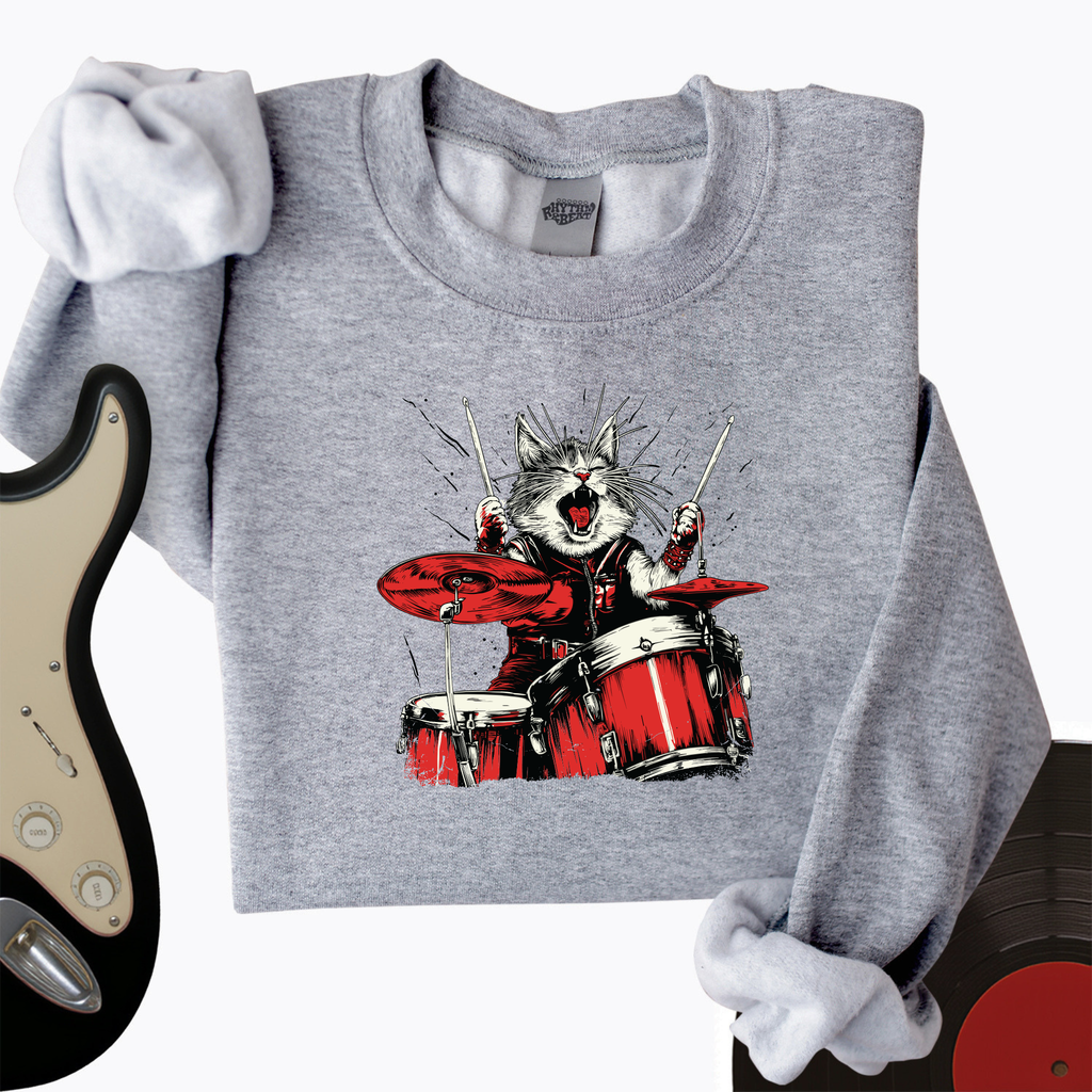 Cat Playing Drums Crewneck product image 3