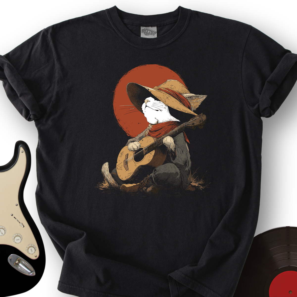 Peaceful Cat Acoustic Guitar T-Shirt product image 5