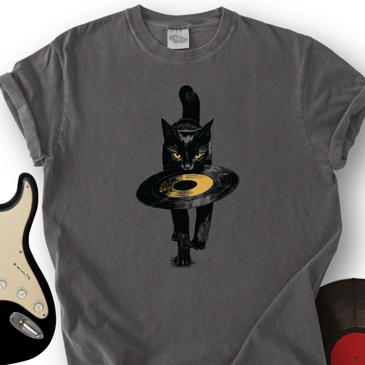 Black Cat Vinyl T-Shirt product image 3