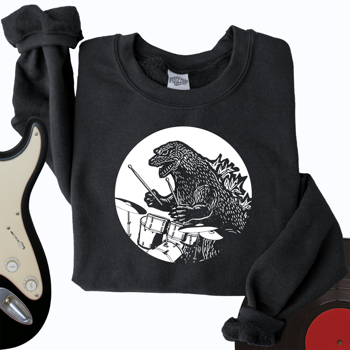 Dino Playing Drums Crewneck product image 2