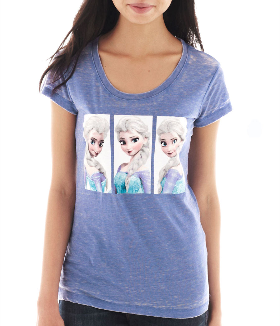 Frozen Elsa Scene Boxes Sheer Burnout Junior Women's T-Shirt product image 1