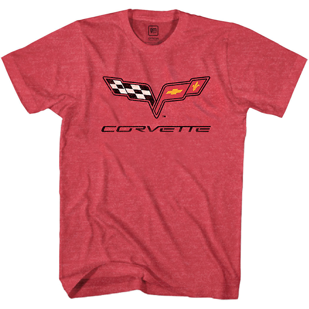 Chevrolet Corvette Crossed Flags Vintage Logo T-Shirt Red product image 1